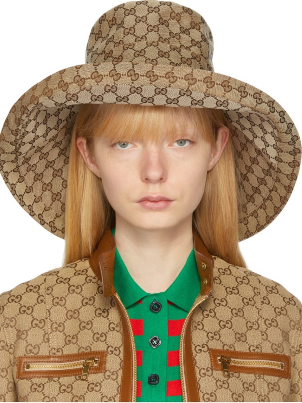 Beige Canvas in Large Wide Brim Monogram Bucket Hat Jacquard Sun Coverage Beach - Picture 2 of 16